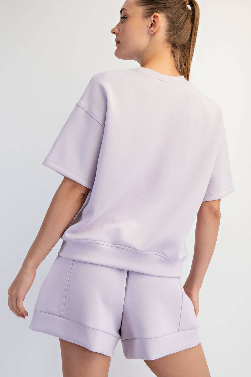 Lavender Modal Scuba Crew-Neck Short-Sleeve Top
