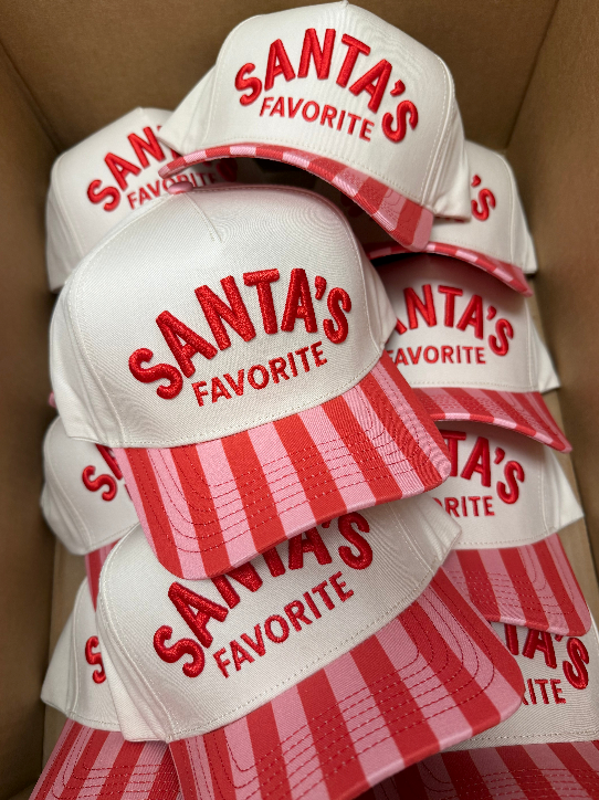 Santa's Favorite Pink & Red Stripe Trucker Hat