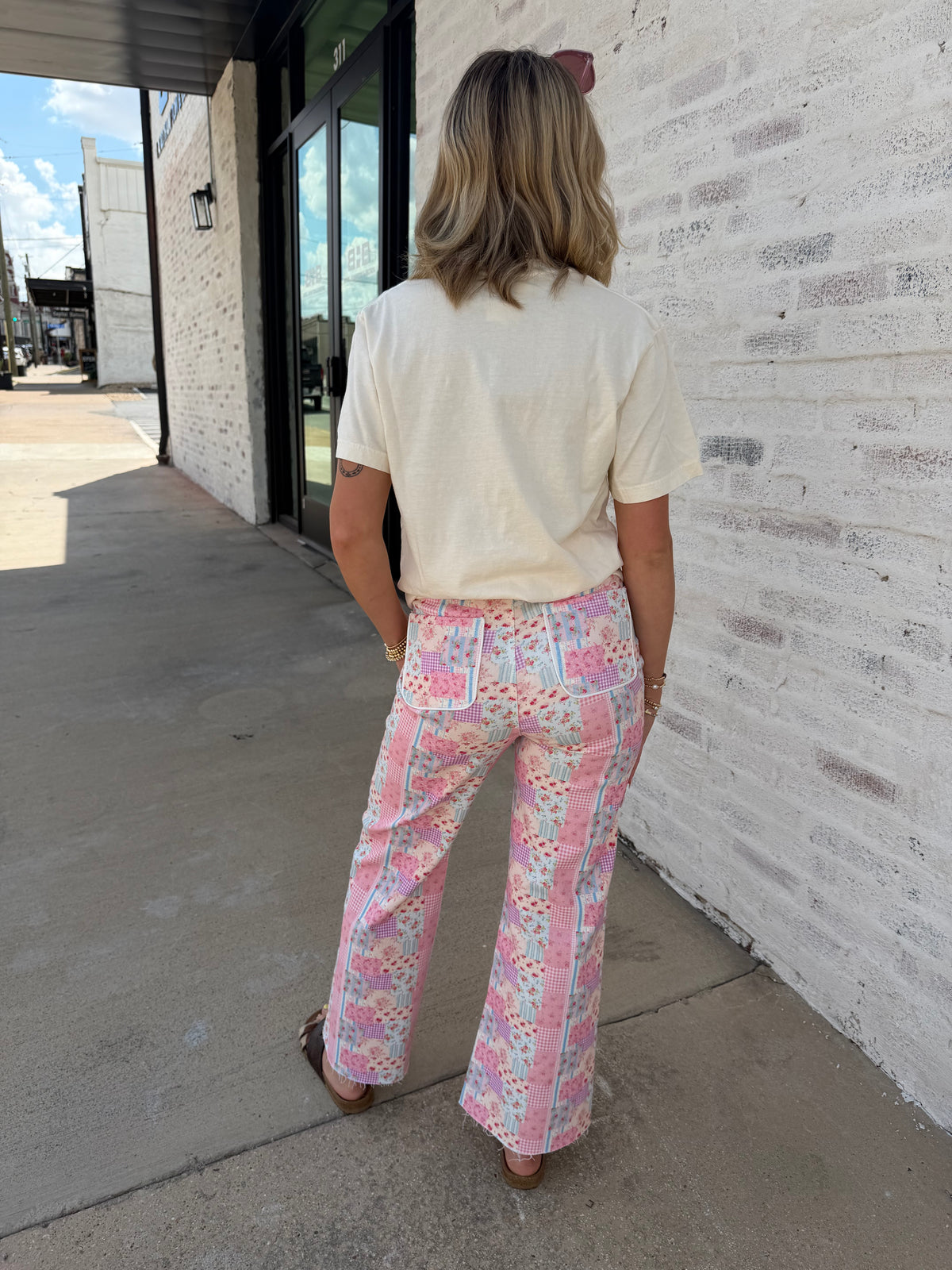 Floral Patchwork Stretch Denim Jeans