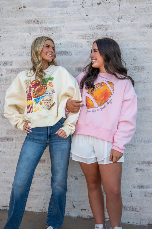 Football Collage Crop Sweatshirt
