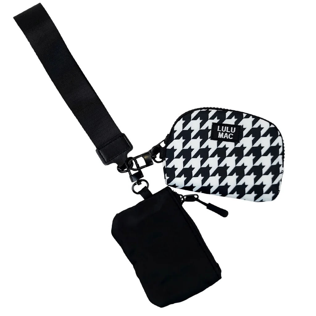 Lulu Mac Double Pouch Wristlet - Black Houndstooth
