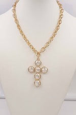 Gold-Tone Coin, Pearl & Cross Charm Necklace