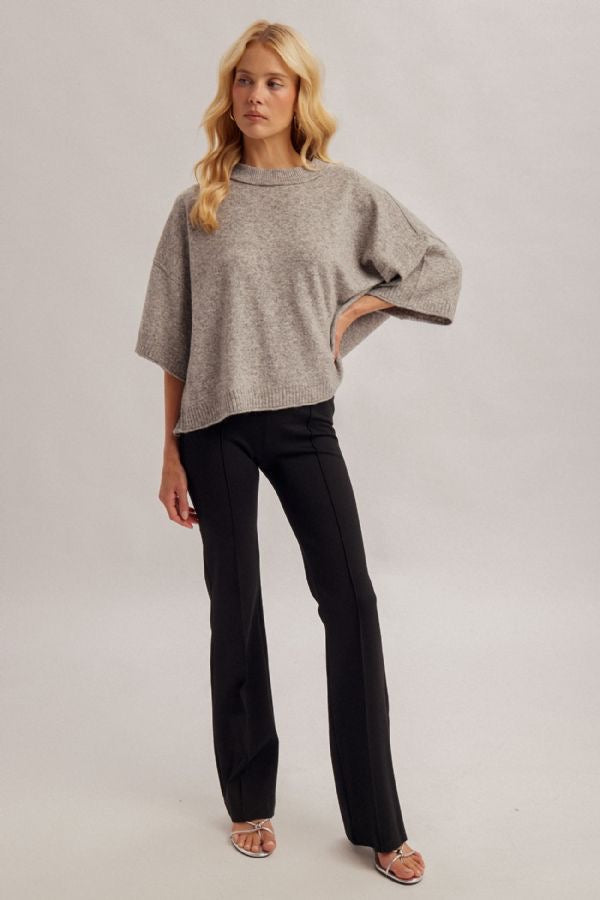 Half Sleeve Oversized Short Sweater - Grey