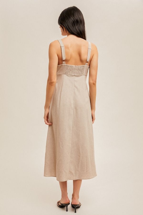 Contrast Binding Detail Linen-Blend Midi Dress