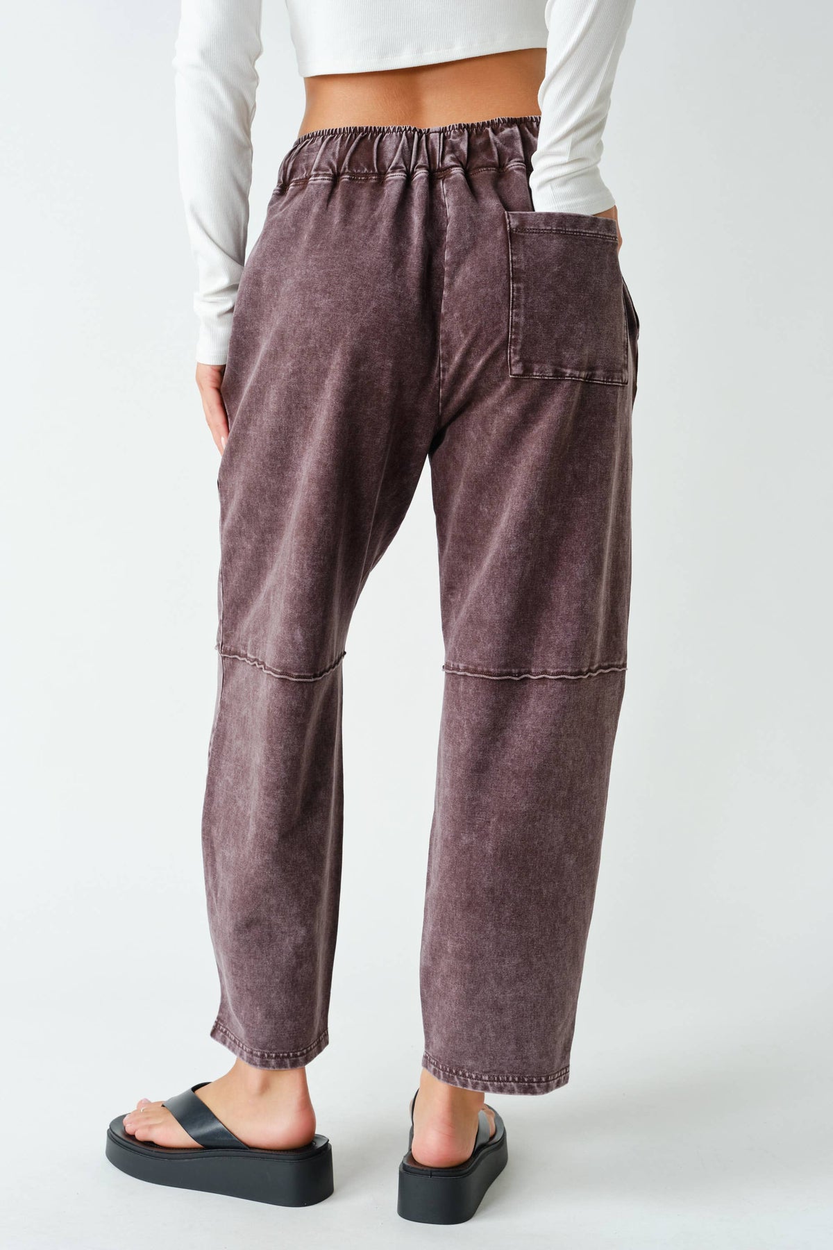 Coffee Bean Mineral-Wash Cropped Straight-Leg Pants