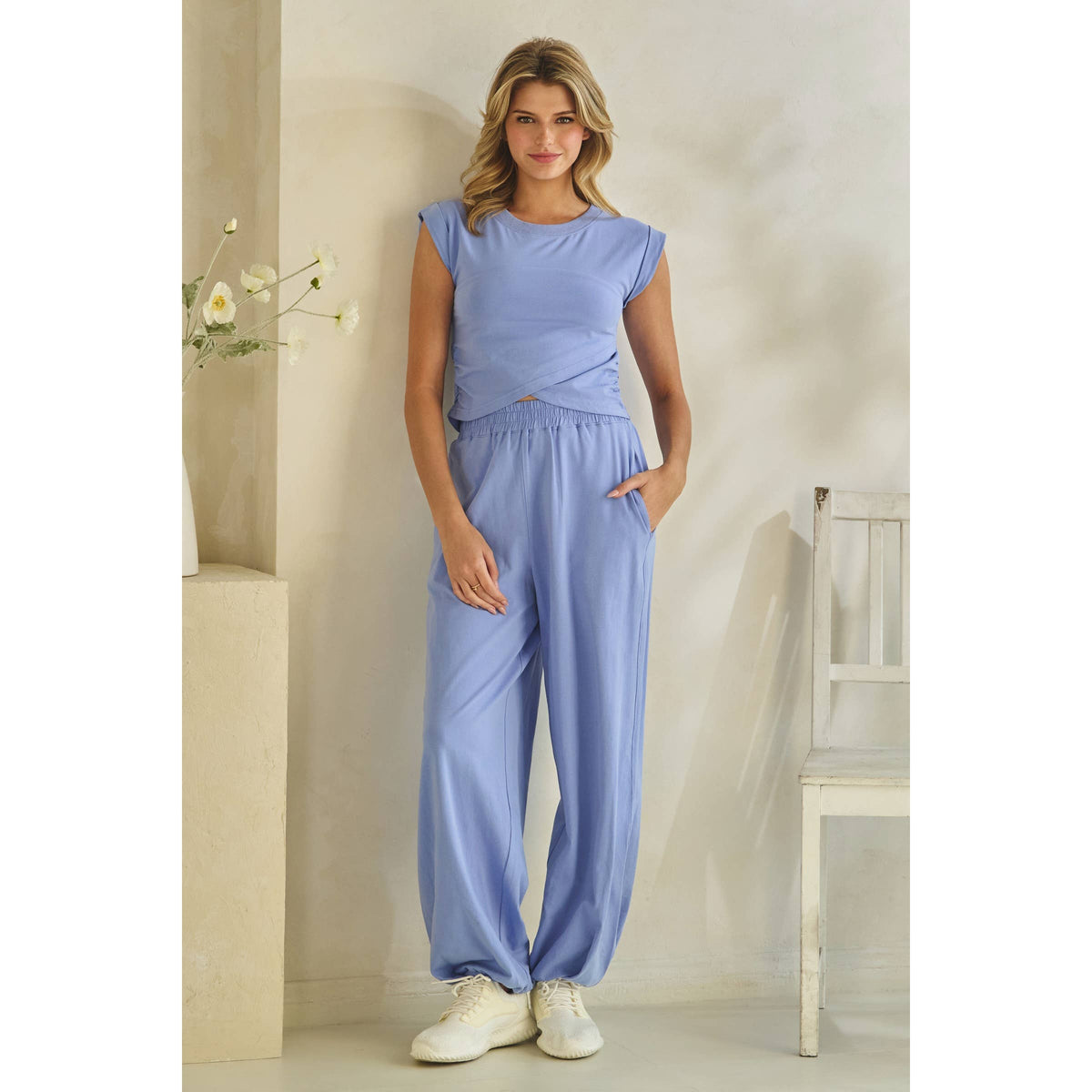 Sky Drift Capri Blue Twist-Front Lounge Set