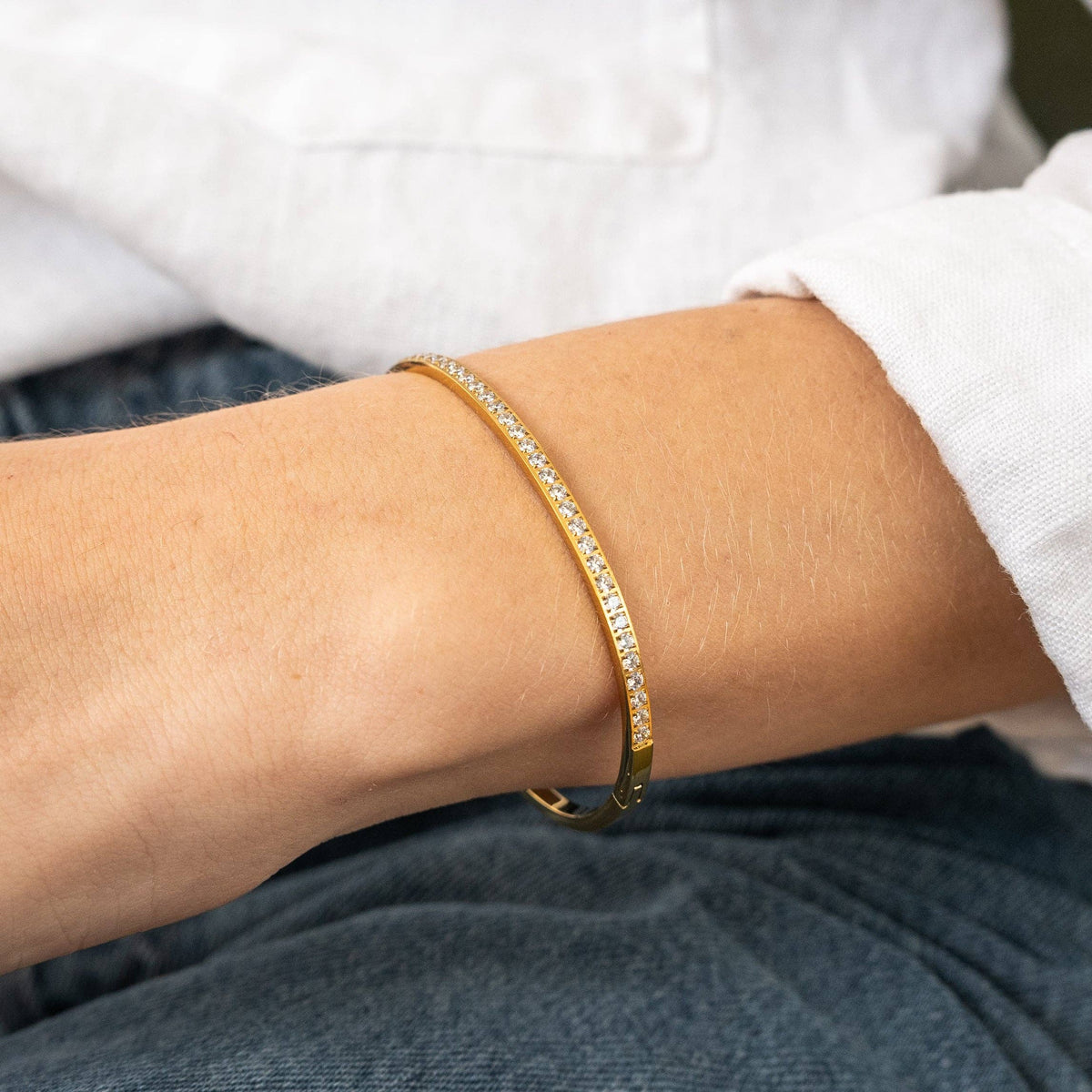 Gold PVD Cubic Zirconia Tennis Bangle - Yellow Gold