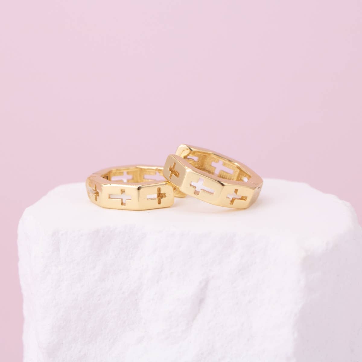 Splendid Iris Gold Understated Cross Huggie Earrings