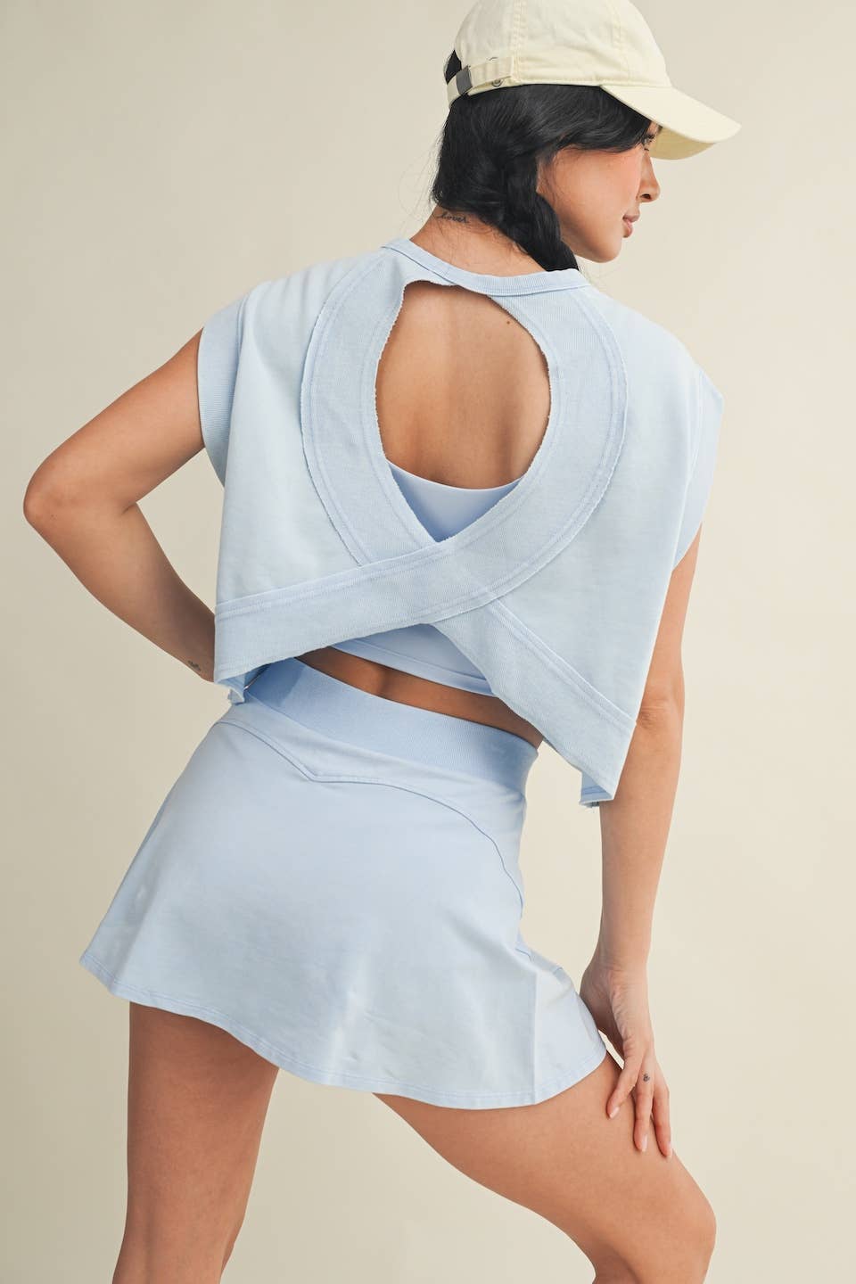 Blue Mineral-Wash Open-Back Top