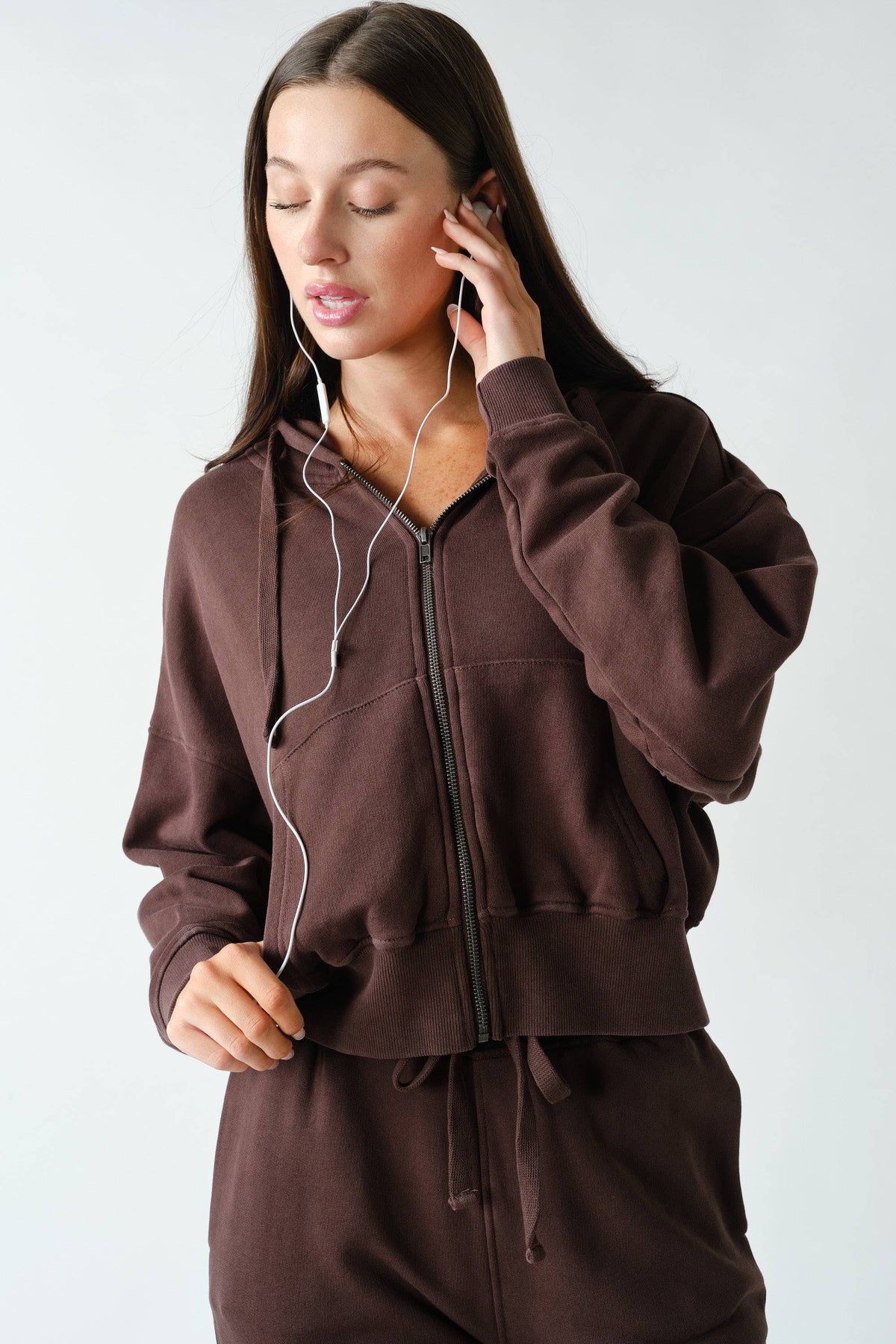 Mono B Urban Ease Mineral Wash Hoodie Jacket - Coffee Bean