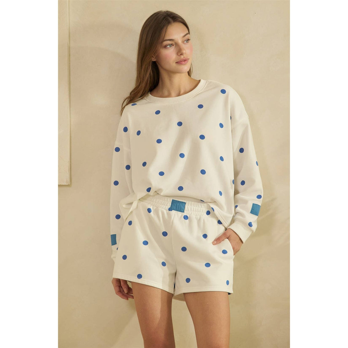 White & Blue Polka-Dot Lounge Shorts