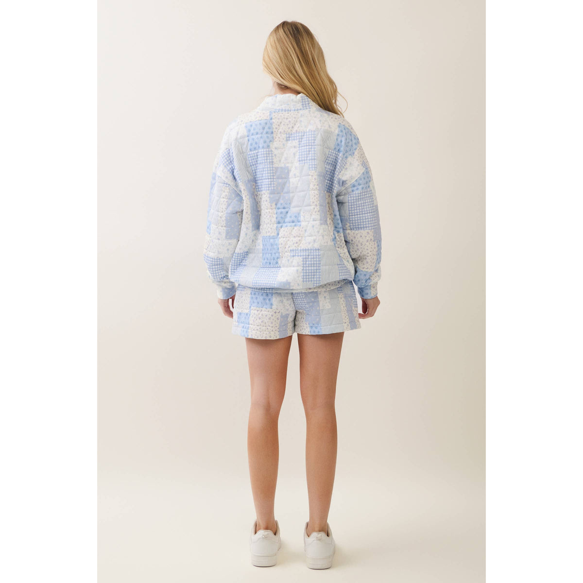 Veveret Pink Patchwork Quilted Mock Neck Pullover