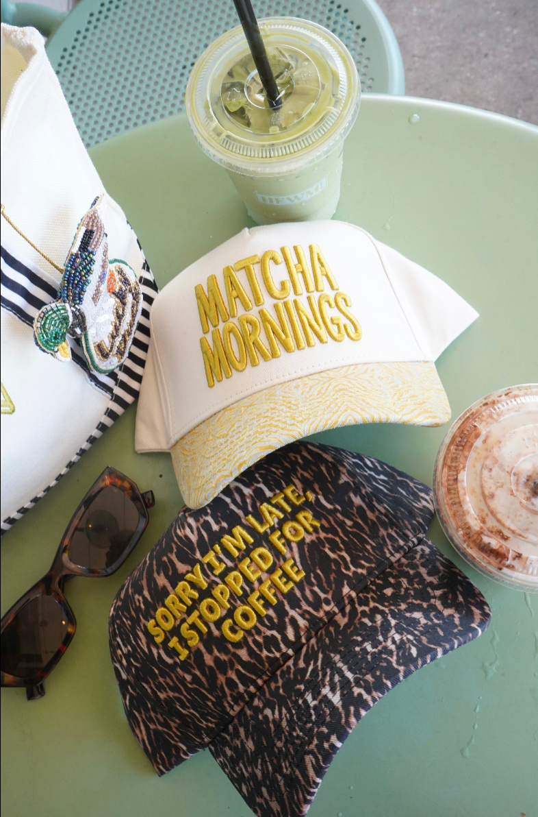 Sorry I'm Late, I Stopped for Coffee Leopard Trucker Hat