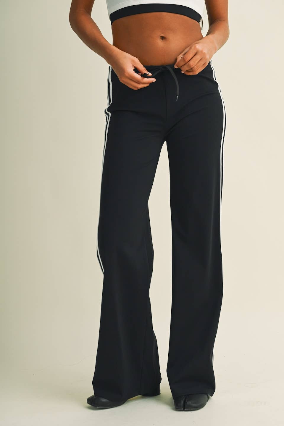 GLOWIE Side Stripe Low-Rise Straight-Leg Pants - Dark Chocolate