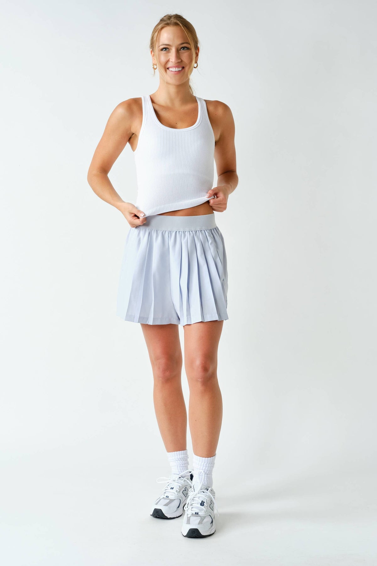 White Ribbed Scoop-Neck Cropped Tank with Built-In Bra