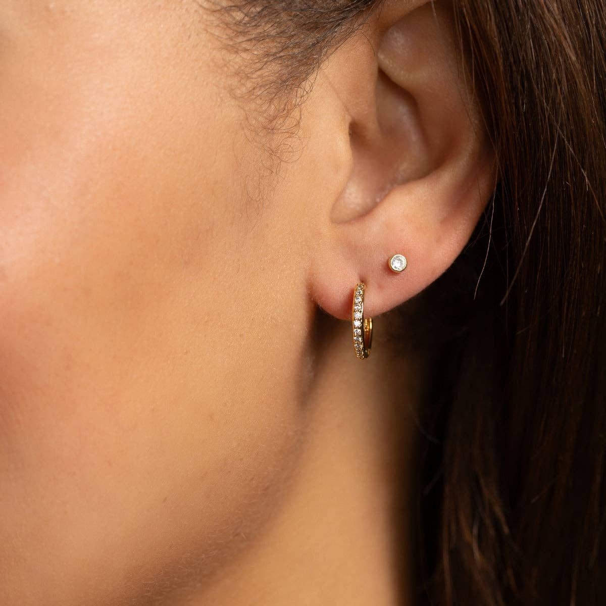 Splendid Iris Gold Huggie Earrings Set of 3 - Pavé, Plain & Twist