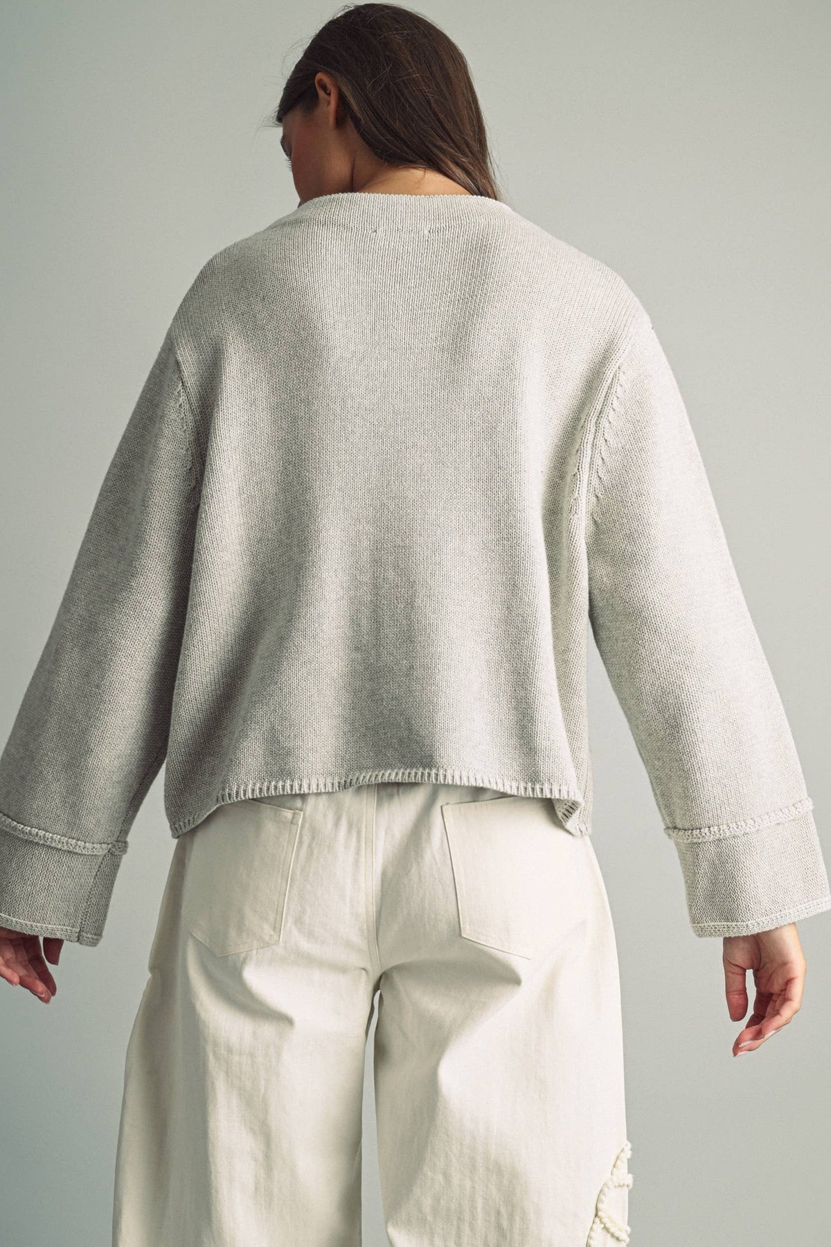 Heather Grey Striped Oversized Cotton Sweater Top