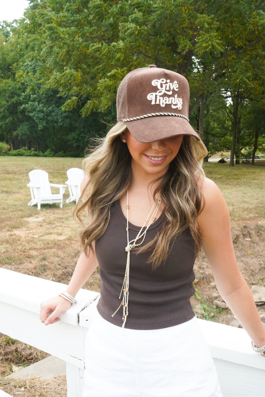 Give Thanks Brown Corduroy Trucker Hat