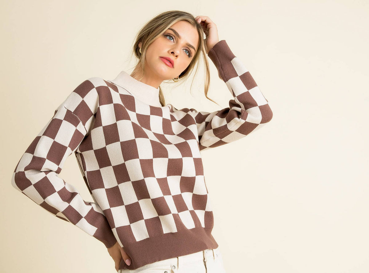 THML Brown Checkered Sweater