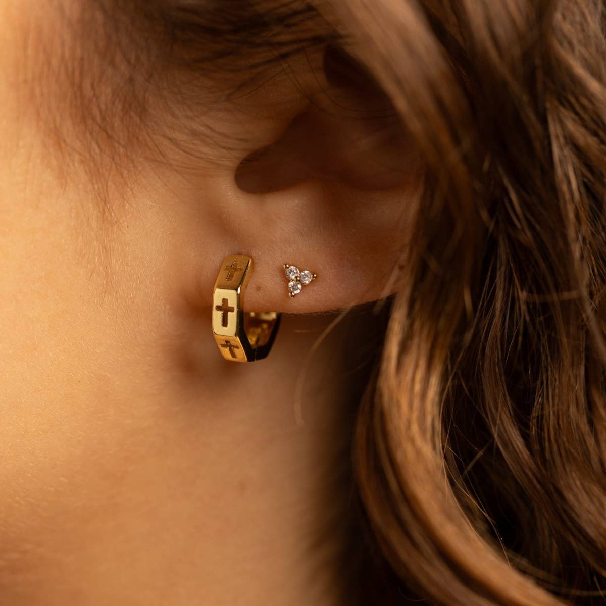 Splendid Iris Gold Understated Cross Huggie Earrings