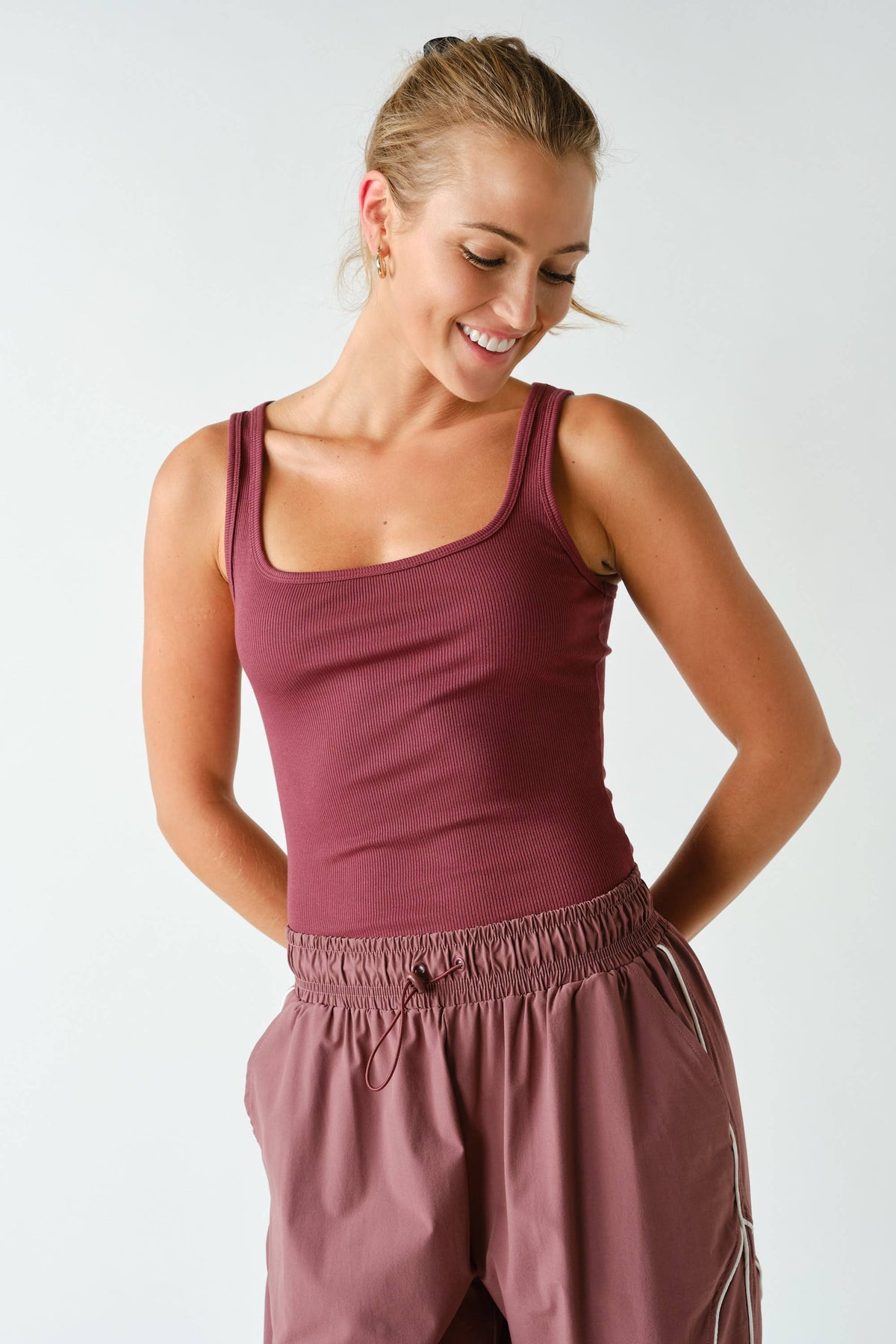 Mono B Square Neck Ribbed Tank Top - Black
