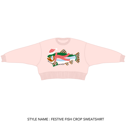Festive Fish Cropped Holiday Sweatshirt