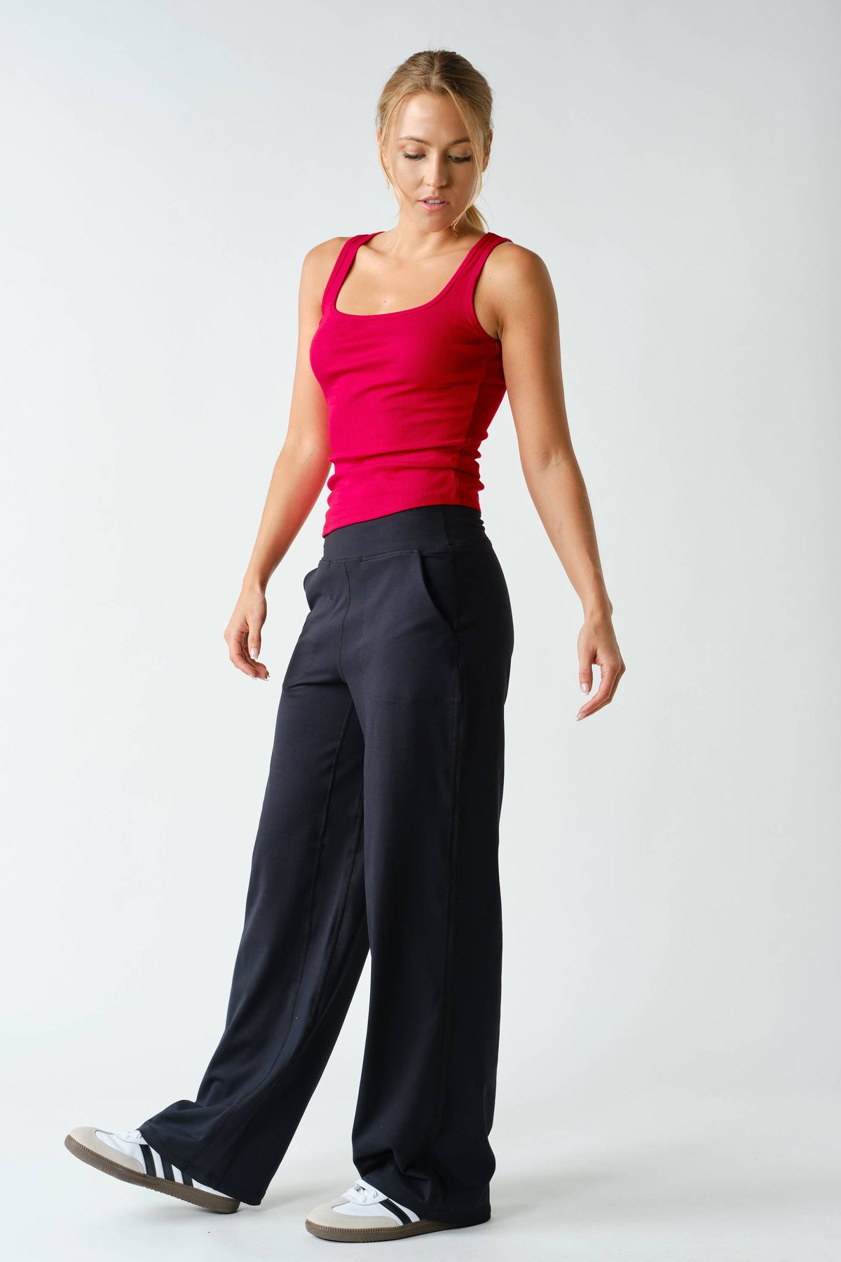 Mono B Square Neck Ribbed Tank Top - Black