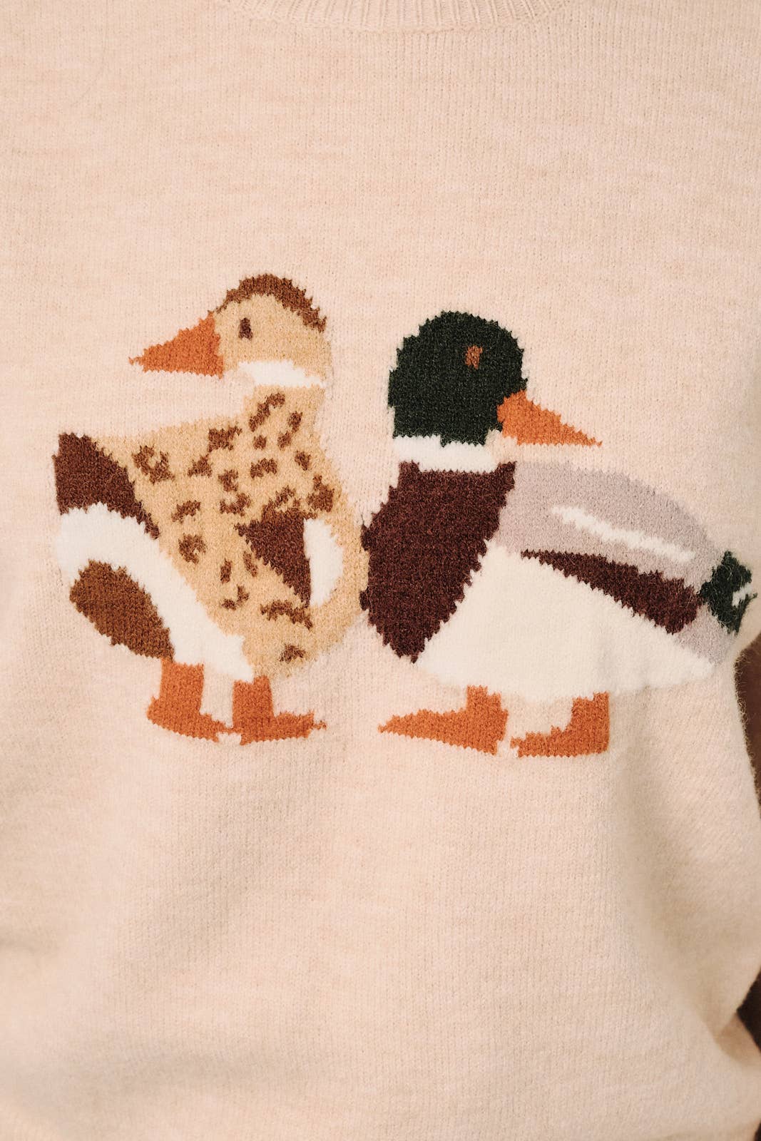 Round Neck Mallard Duck Graphic Long Sleeve Knit Sweater