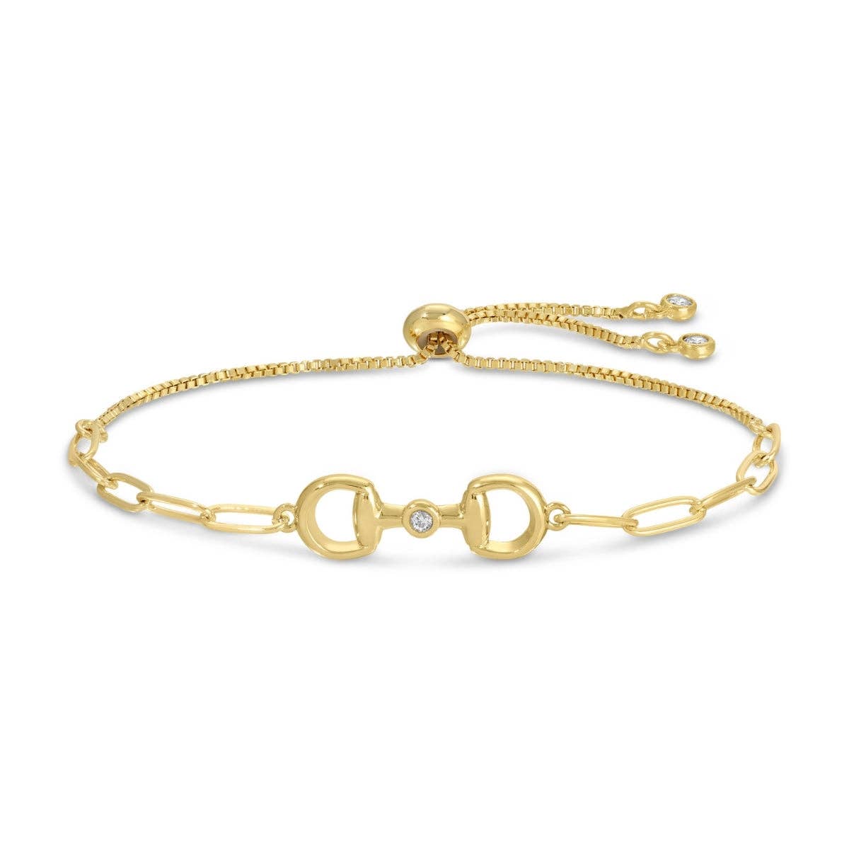 Splendid Iris Silver Horsebit Pulley Bracelet with CZ