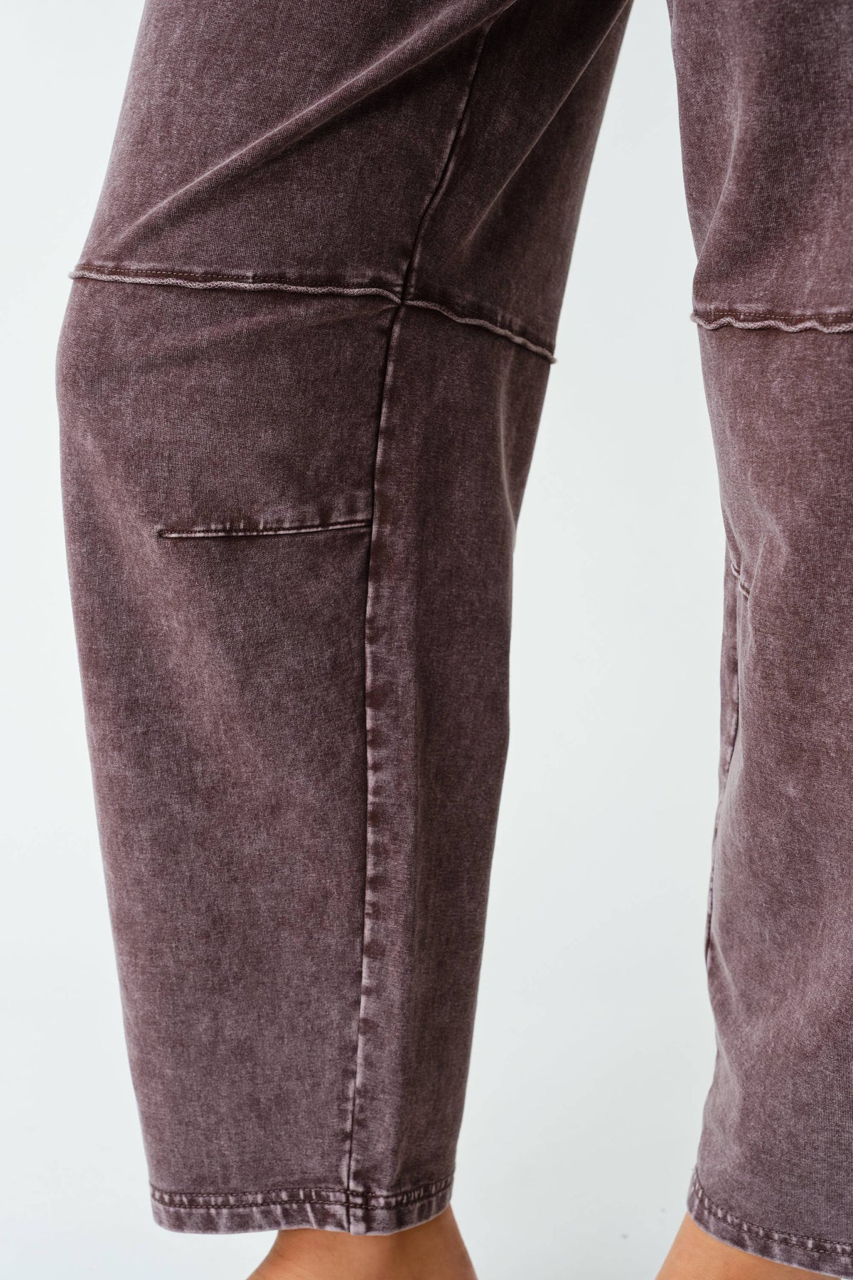 Coffee Bean Mineral-Wash Cropped Straight-Leg Pants