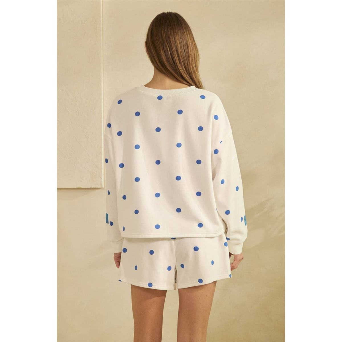 White & Blue Polka-Dot Lounge Crewneck Sweatshirt