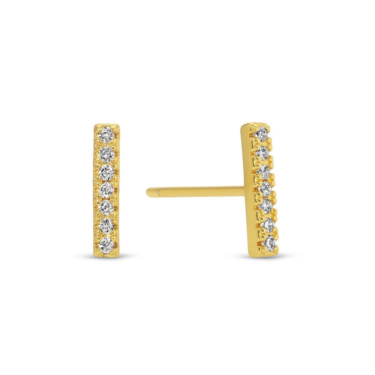 Splendid Iris Gold Pavé Bar Stud Earrings on Velvet Gift Tag