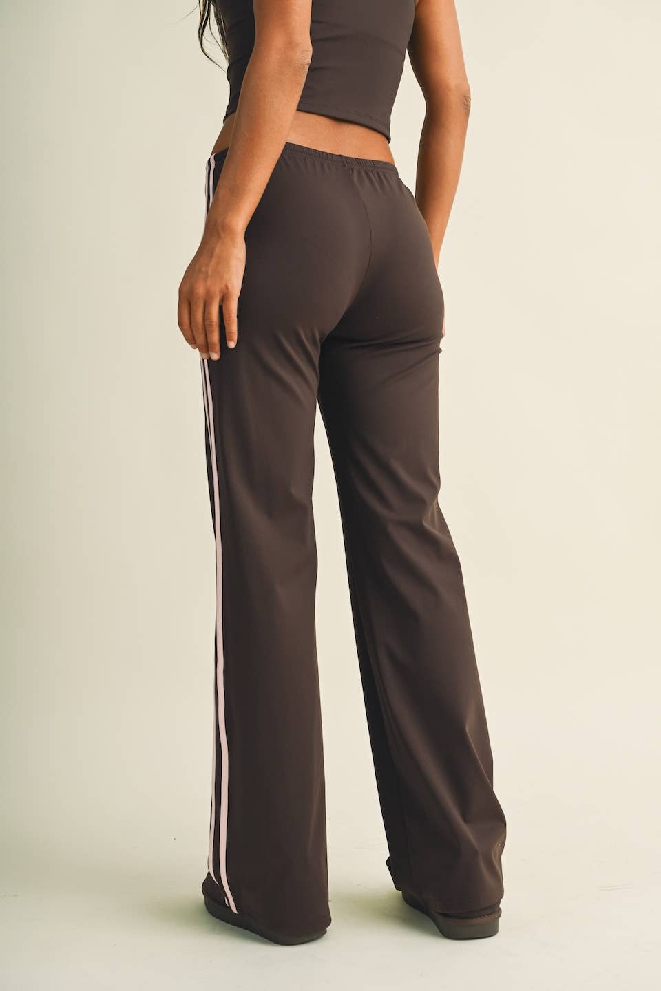 GLOWIE Side Stripe Low-Rise Straight-Leg Pants - Dark Chocolate
