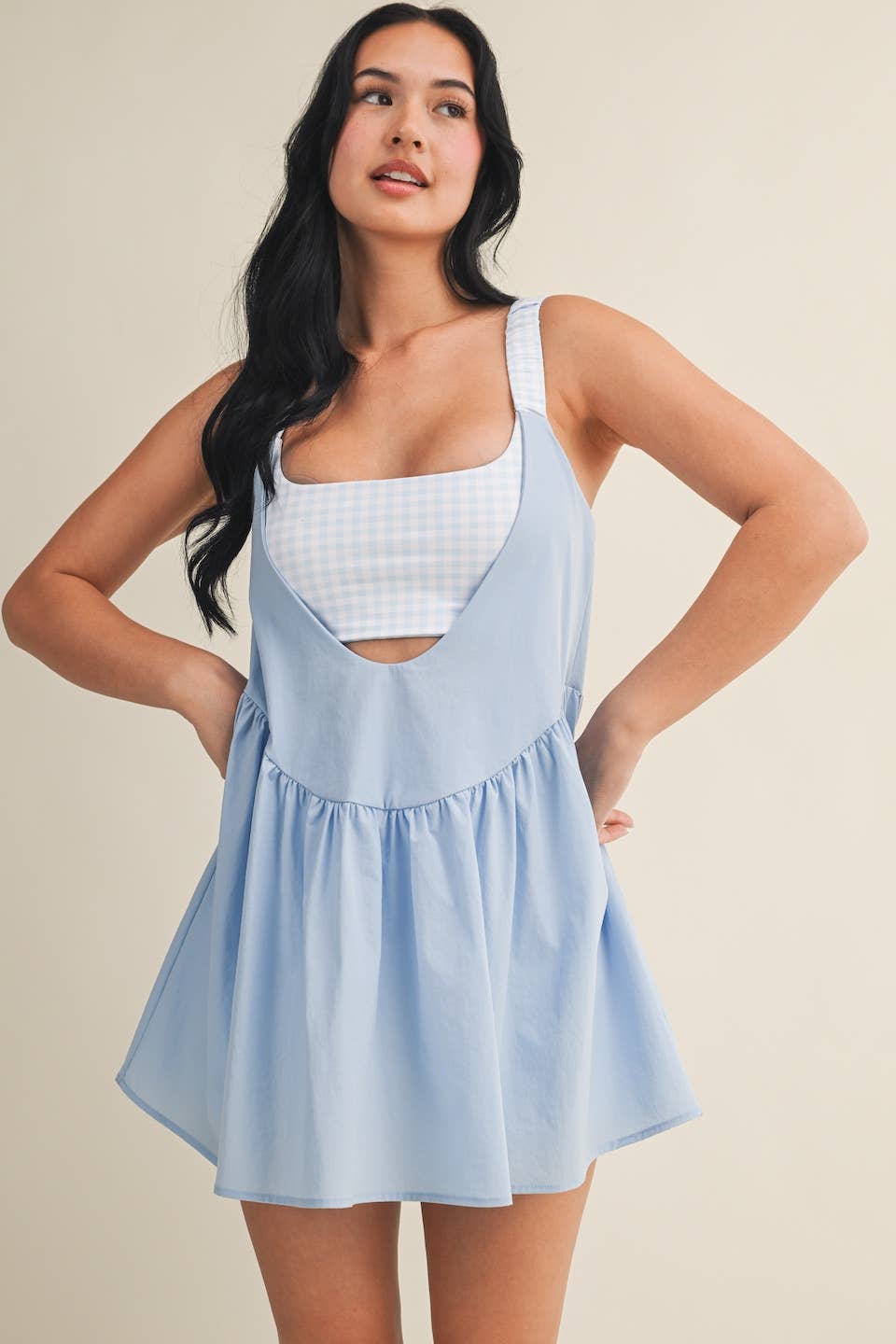 Blue Gingham Double-Layered Play Dress
