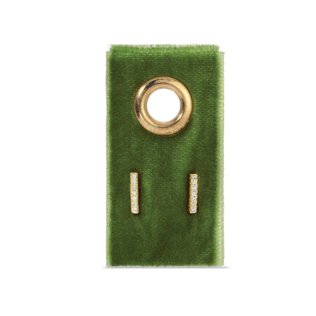 Splendid Iris Gold Pavé Bar Stud Earrings on Velvet Gift Tag