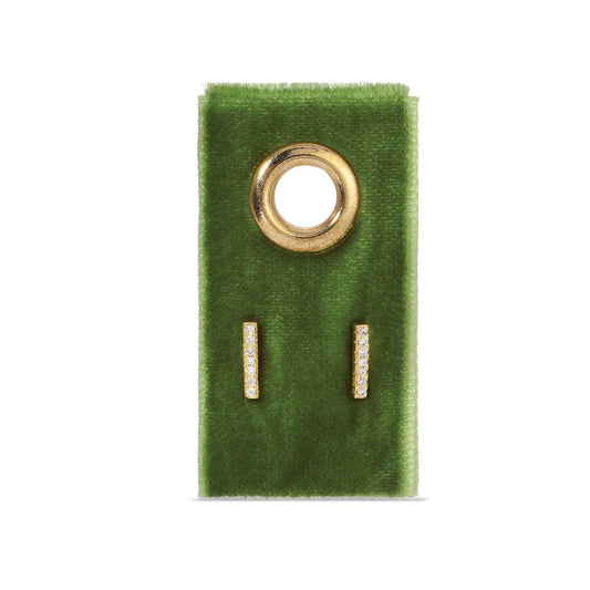 Gold Pavé Bar Stud Earrings on Velvet Gift Tag