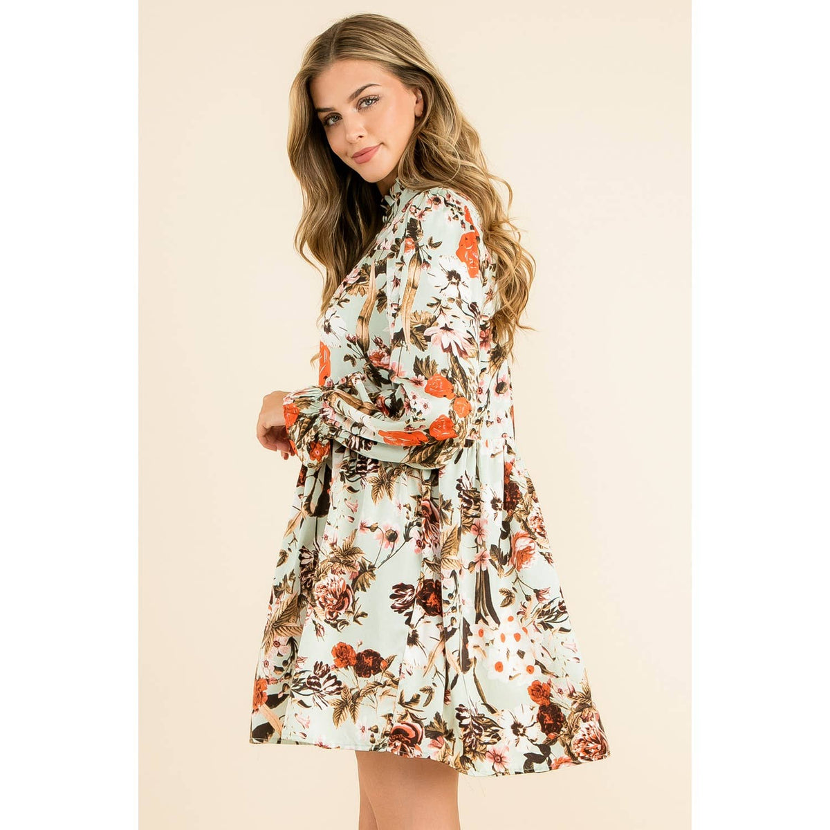 THML Mint Floral Print Button-Up Dress