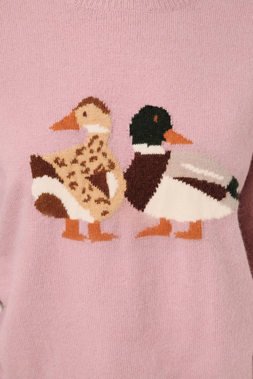 Round Neck Mallard Duck Graphic Long Sleeve Knit Sweater