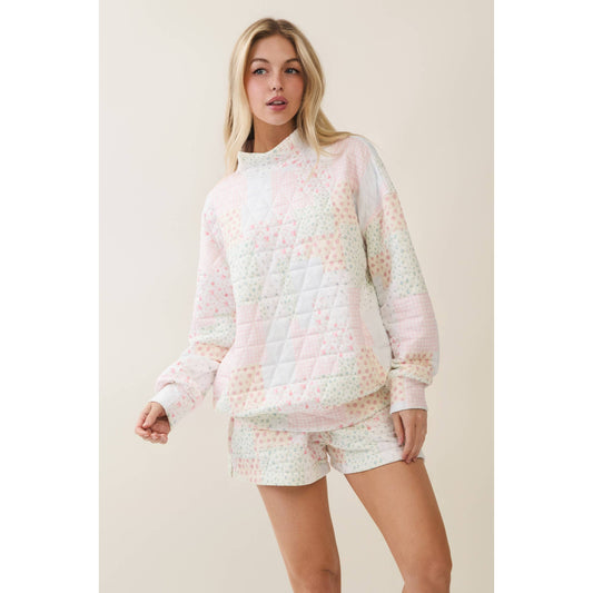 Veveret Patchwork Quilted Mock Neck Pullover