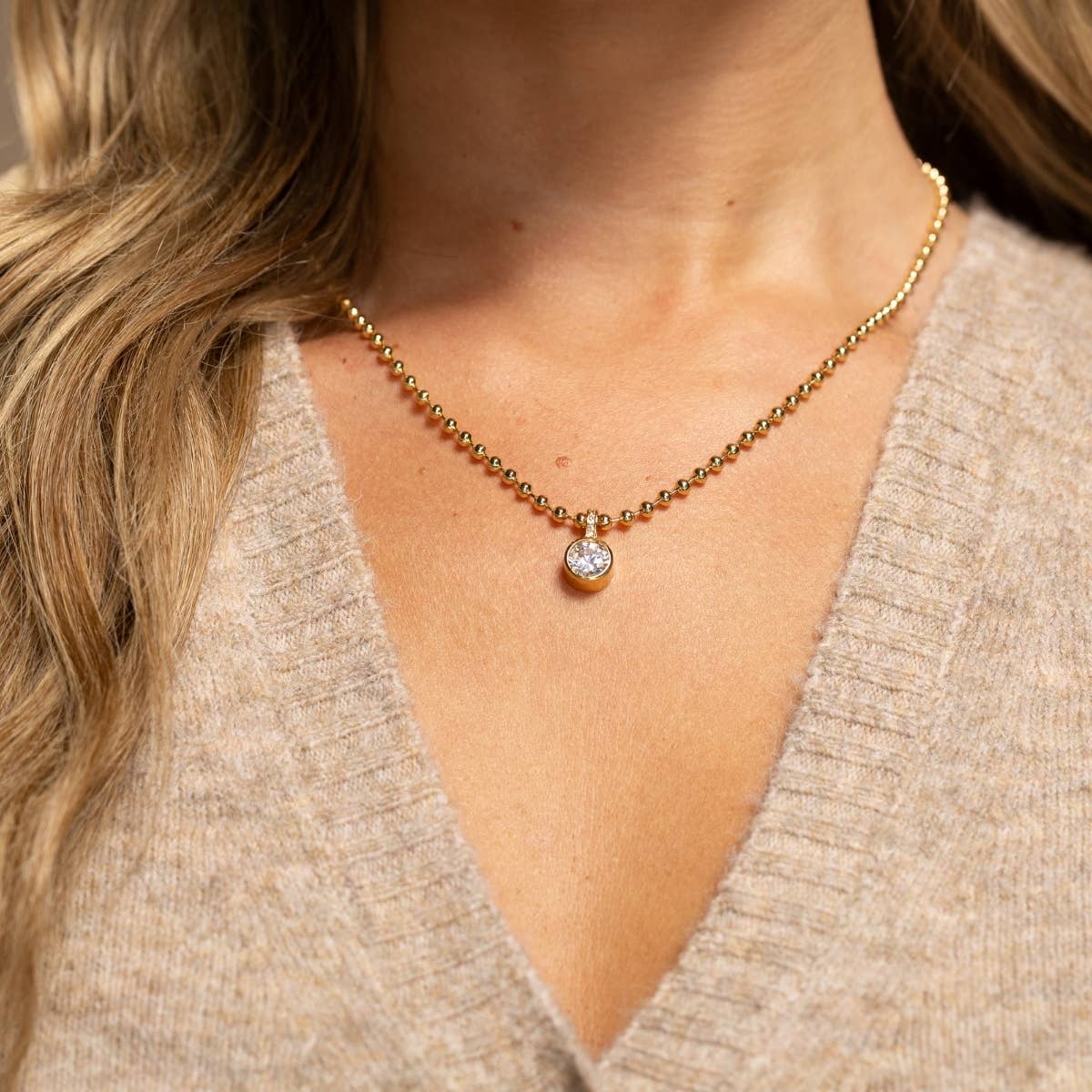 Splendid Iris Bold in Style Gold CZ Pendant Necklace