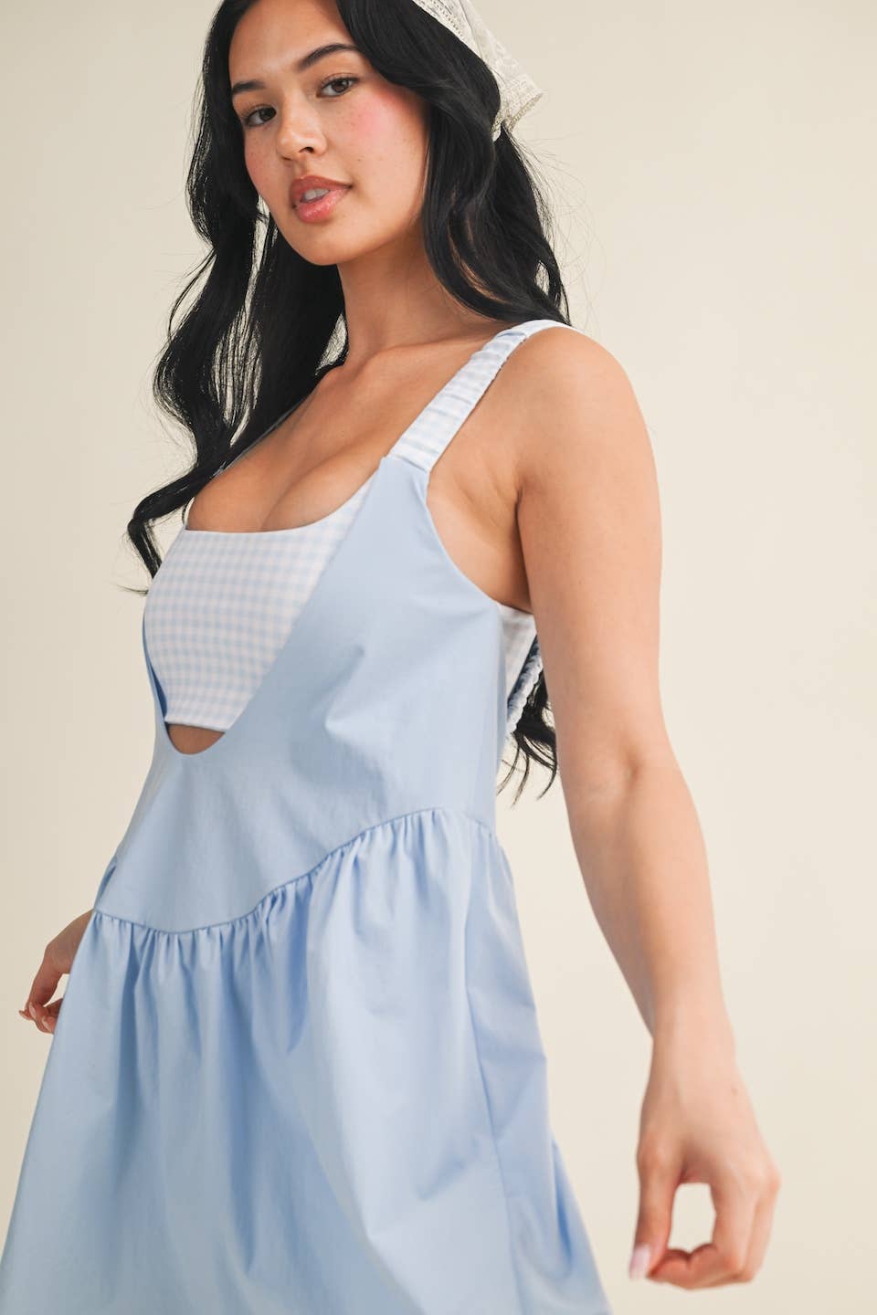 Blue Gingham Double-Layered Play Dress