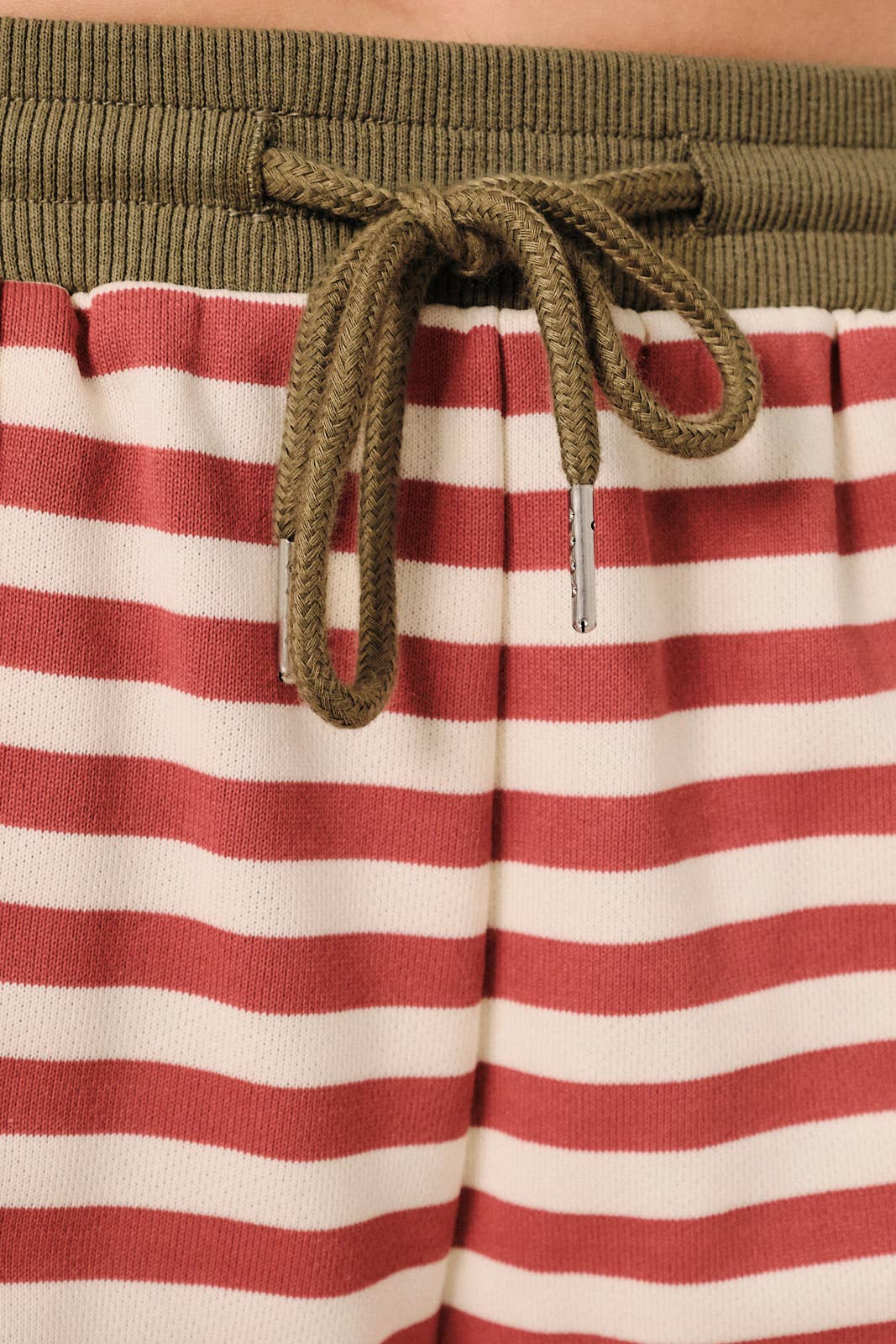 Cream-Mauve Striped Pintuck Sweatshorts