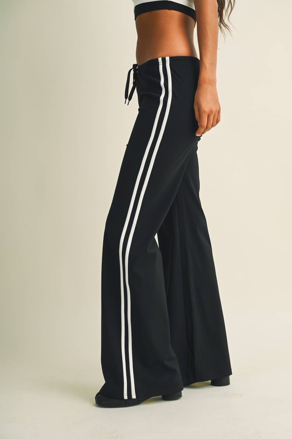 GLOWIE Side Stripe Low-Rise Straight-Leg Pants - Dark Chocolate