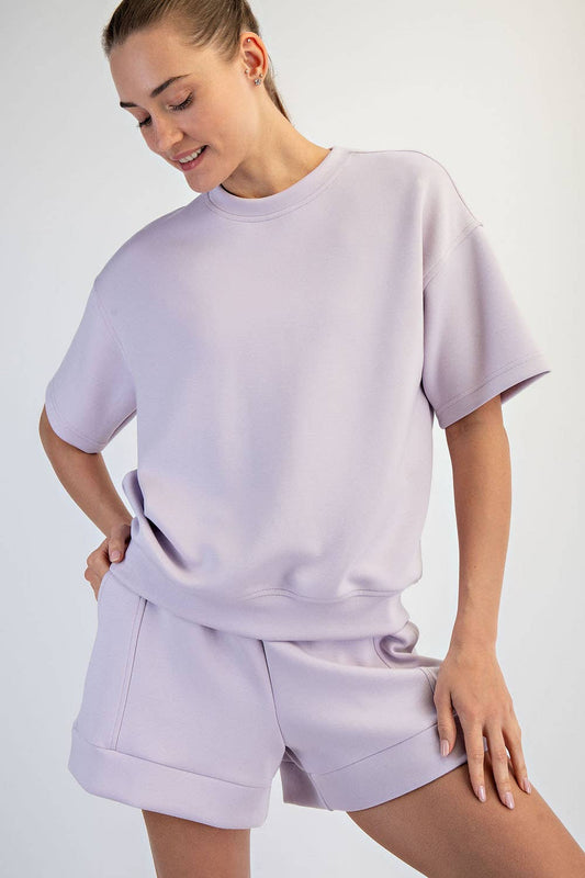 Lavender Modal Scuba Crew-Neck Short-Sleeve Top