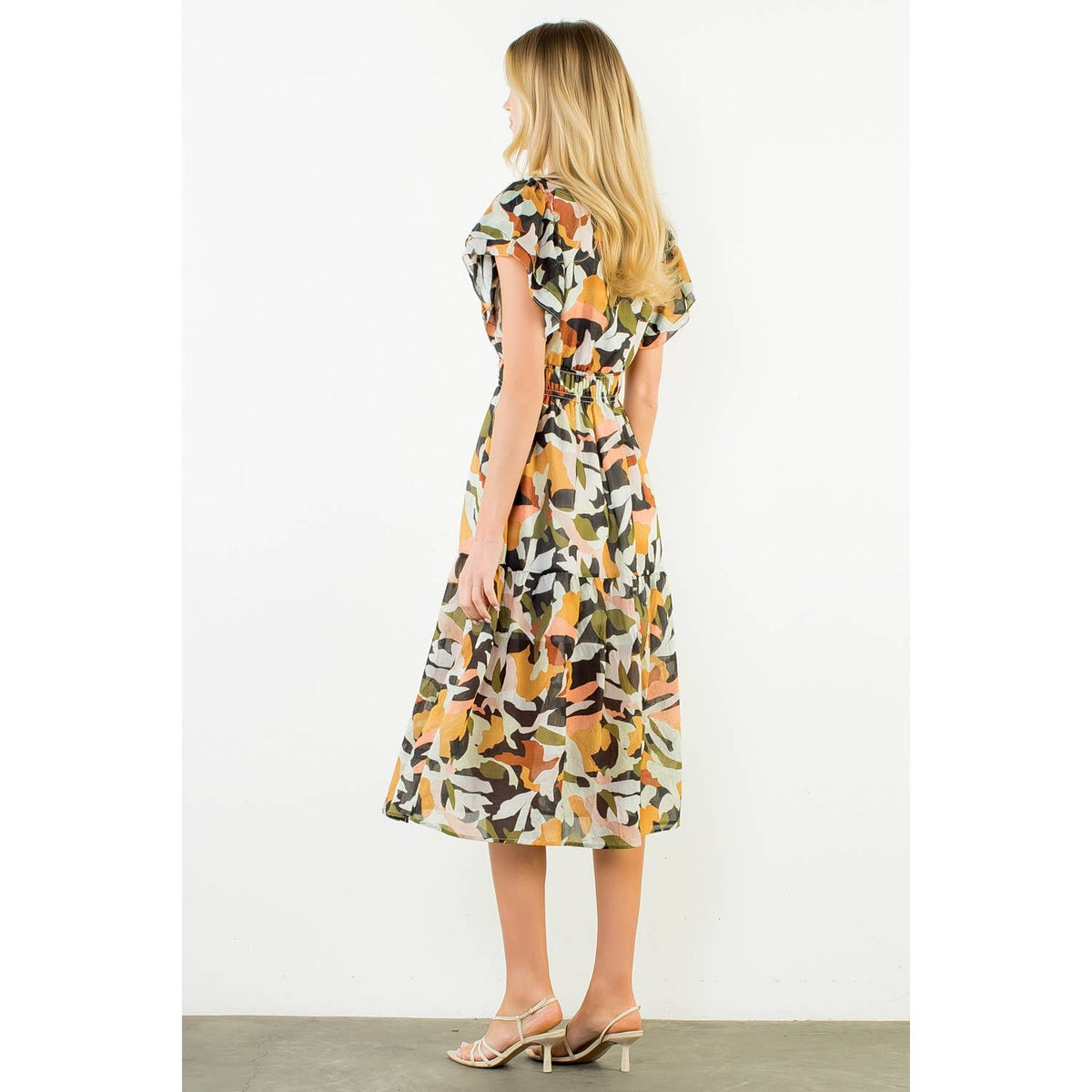 THML Olive Abstract Flowy Maxi Dress