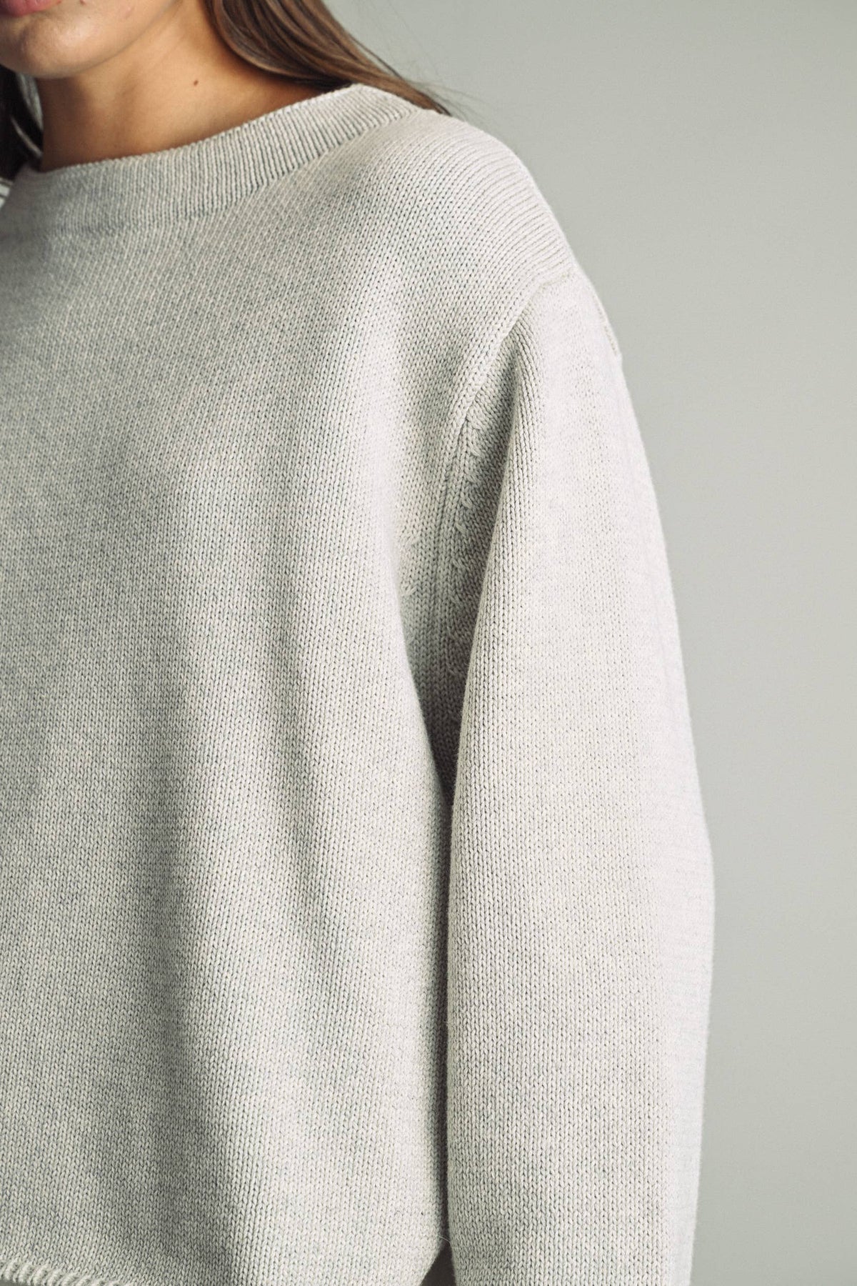 Heather Grey Striped Oversized Cotton Sweater Top