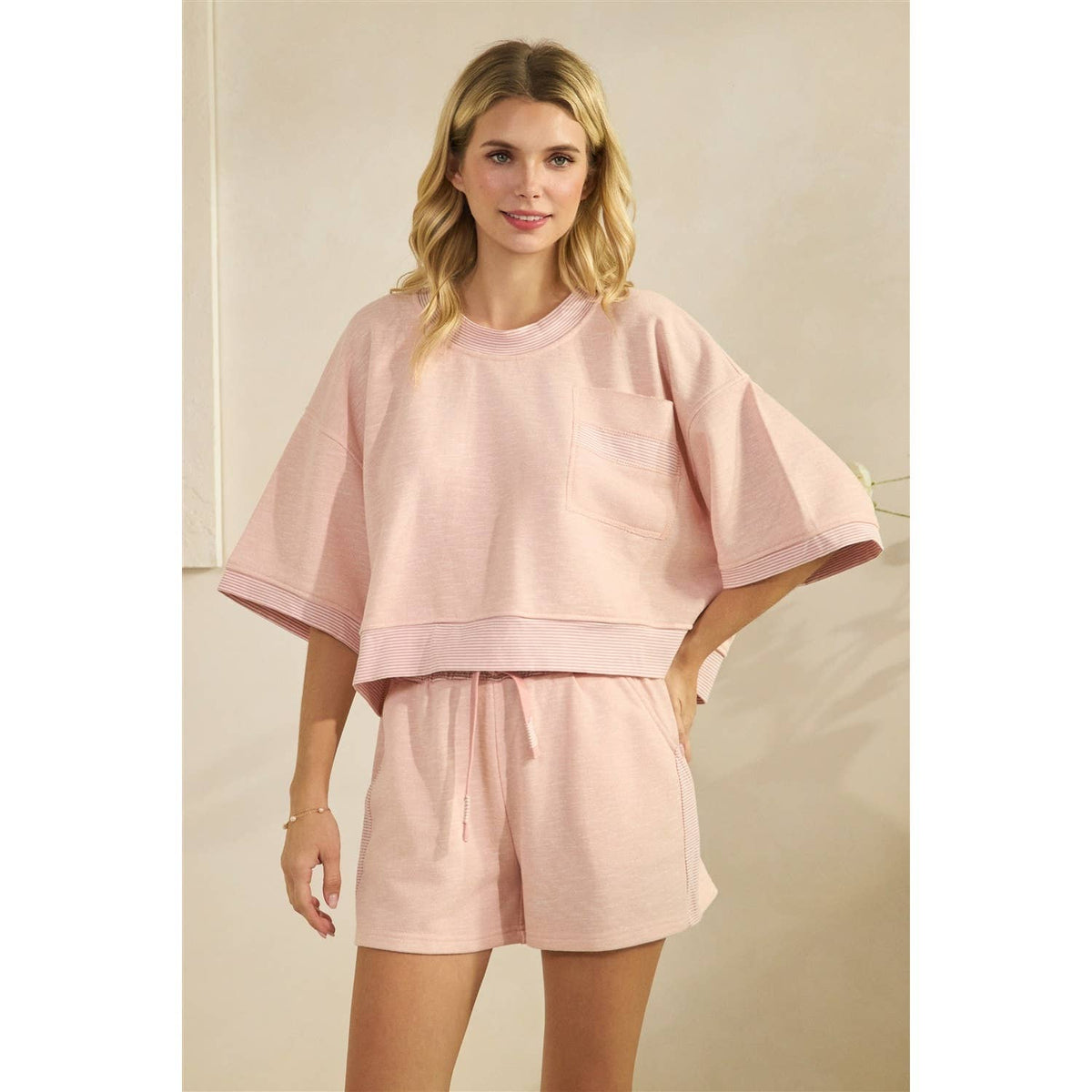 Veveret Pink Textured Knit Sunday Lounge Set