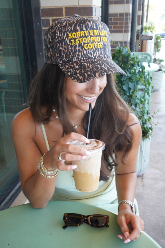 Sorry I'm Late, I Stopped for Coffee Leopard Trucker Hat