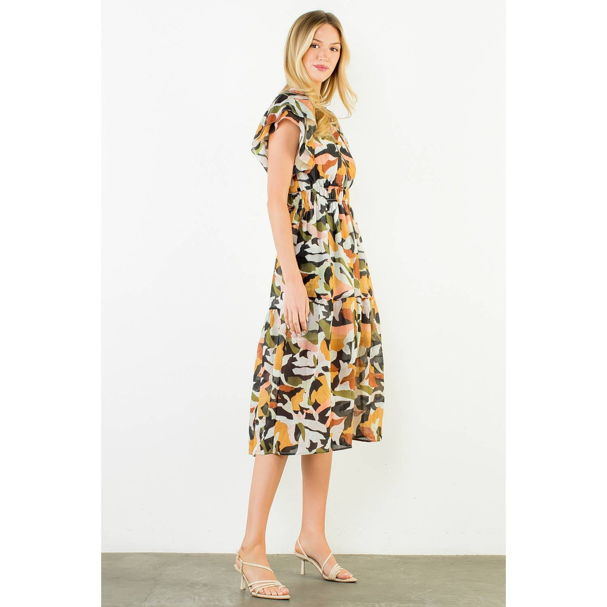 THML Olive Abstract Flowy Maxi Dress