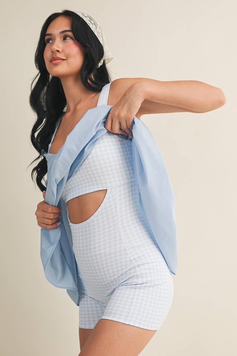 Blue Gingham Double-Layered Play Dress
